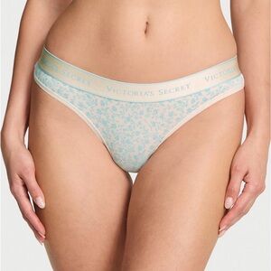 Victoria's Secret Logo Cotton Thong Panty blue scattered floral size XXL